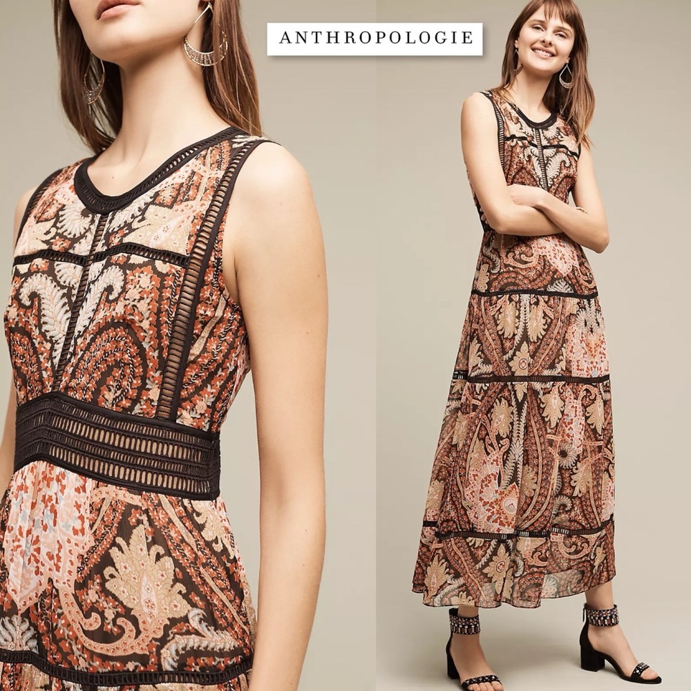 Ranna Gill Anthropologie Claudette Paisley Maxi Dress Size 6 Boho - Picture 2 of 16